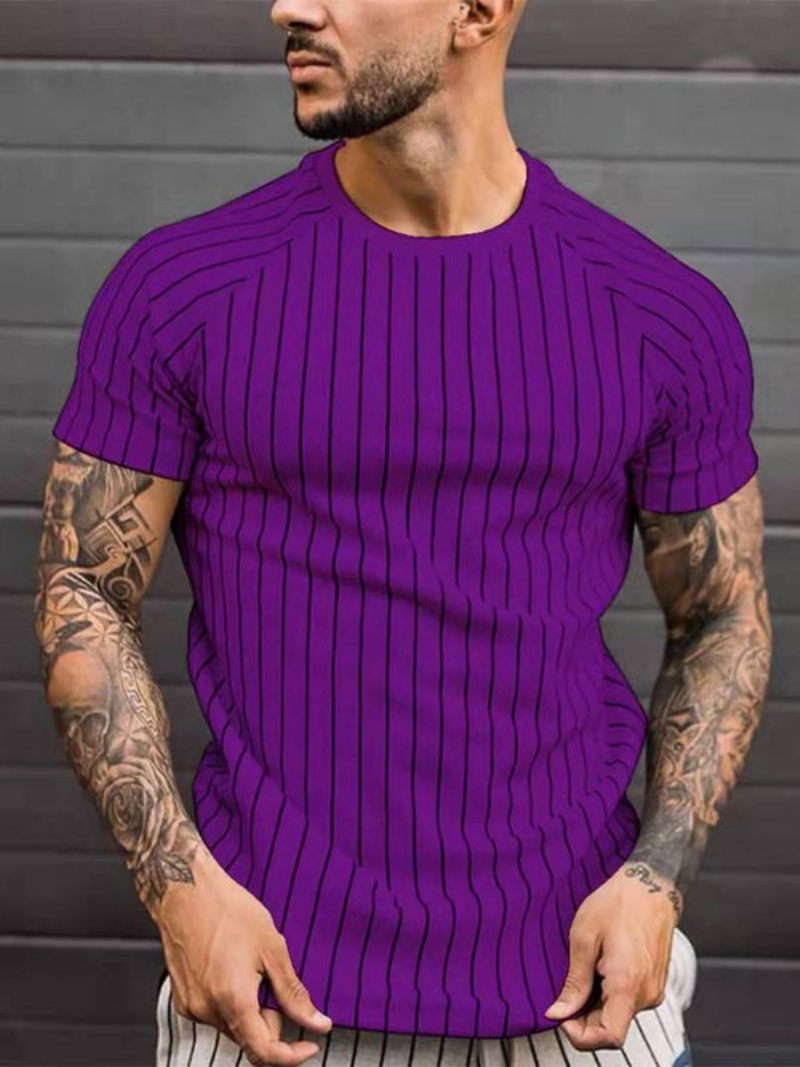 Miesten T-paidat Casual Jewel Neck Stripes Lyhythihaiset - Royal Purple