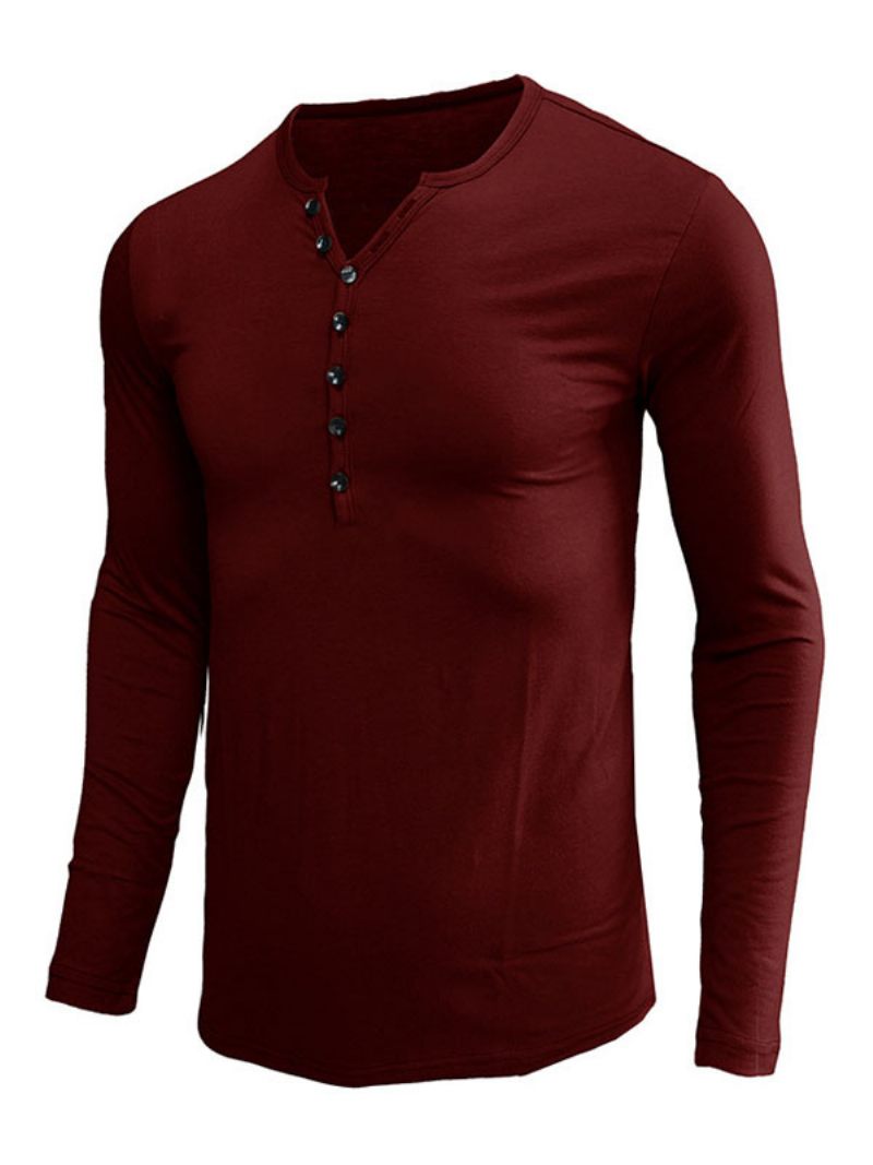 Miesten T-paidat Casual Jewel Neck Ylisuuret Pitkät Hihat - Burgundy