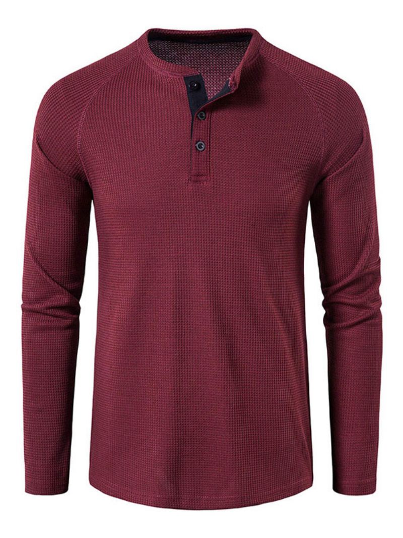 Miesten T-paidat Casual Jewel Neck Ylisuuret Pitkät Hihat - Burgundy