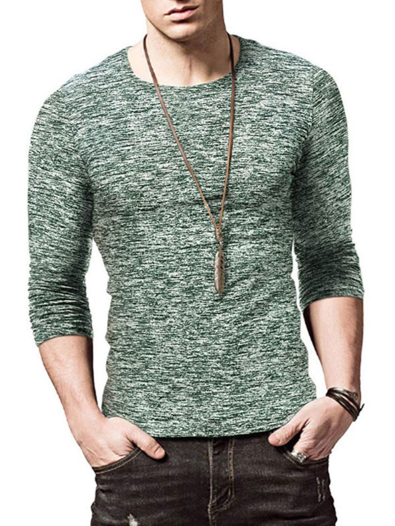 Miesten T-paidat Casual Jewel Neck Ylisuuret Pitkät Hihat - Hunter Green