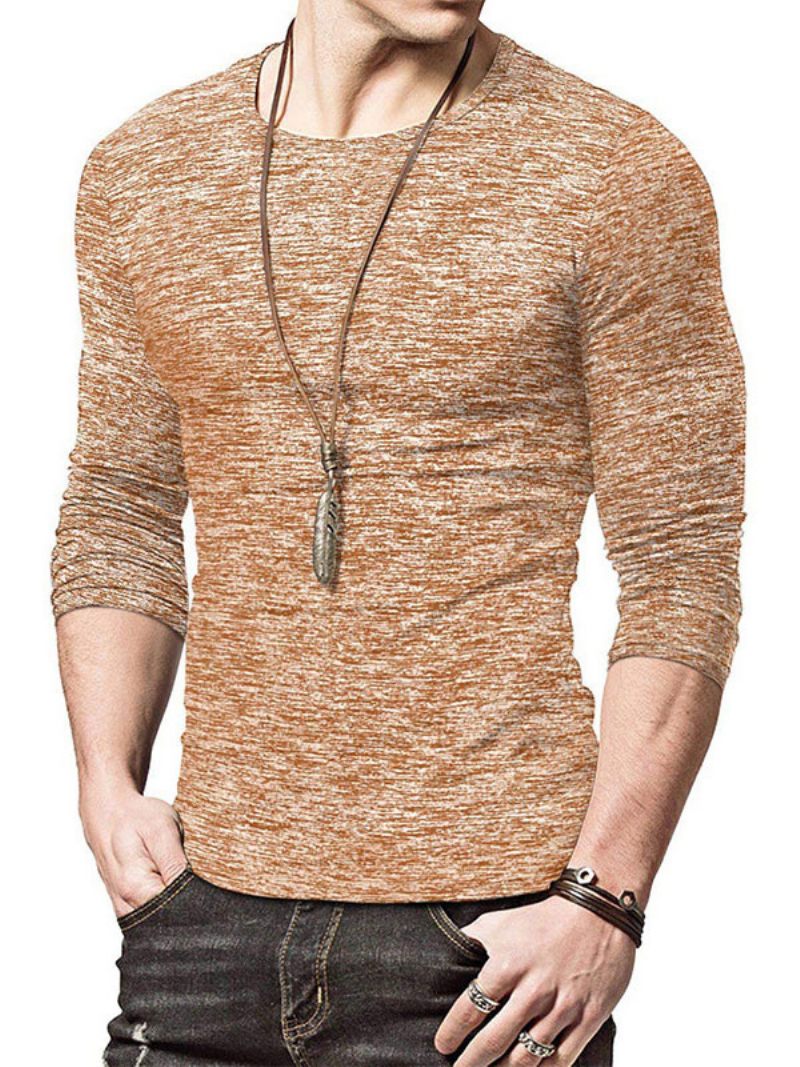 Miesten T-paidat Casual Jewel Neck Ylisuuret Pitkät Hihat - Khaki