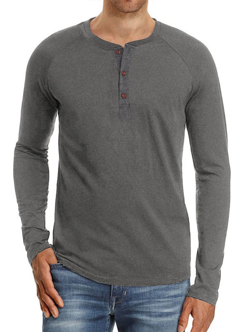 Miesten T-paidat Casual Jewel Neck Ylisuuret Pitkät Hihat - Deep Grey