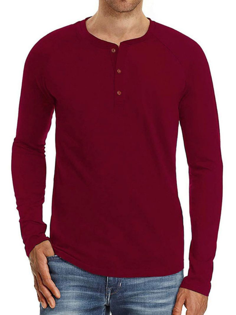 Miesten T-paidat Casual Jewel Neck Ylisuuret Pitkät Hihat - Burgundy