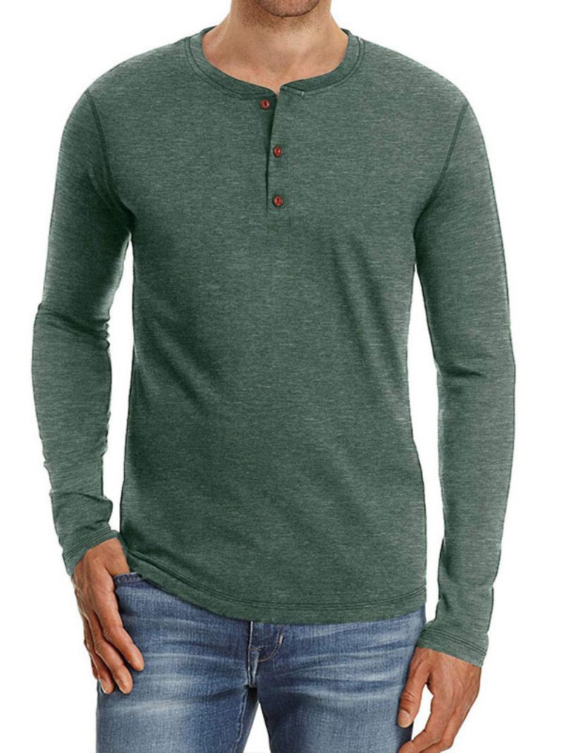 Miesten T-paidat Casual Jewel Neck Ylisuuret Pitkät Hihat - Sage