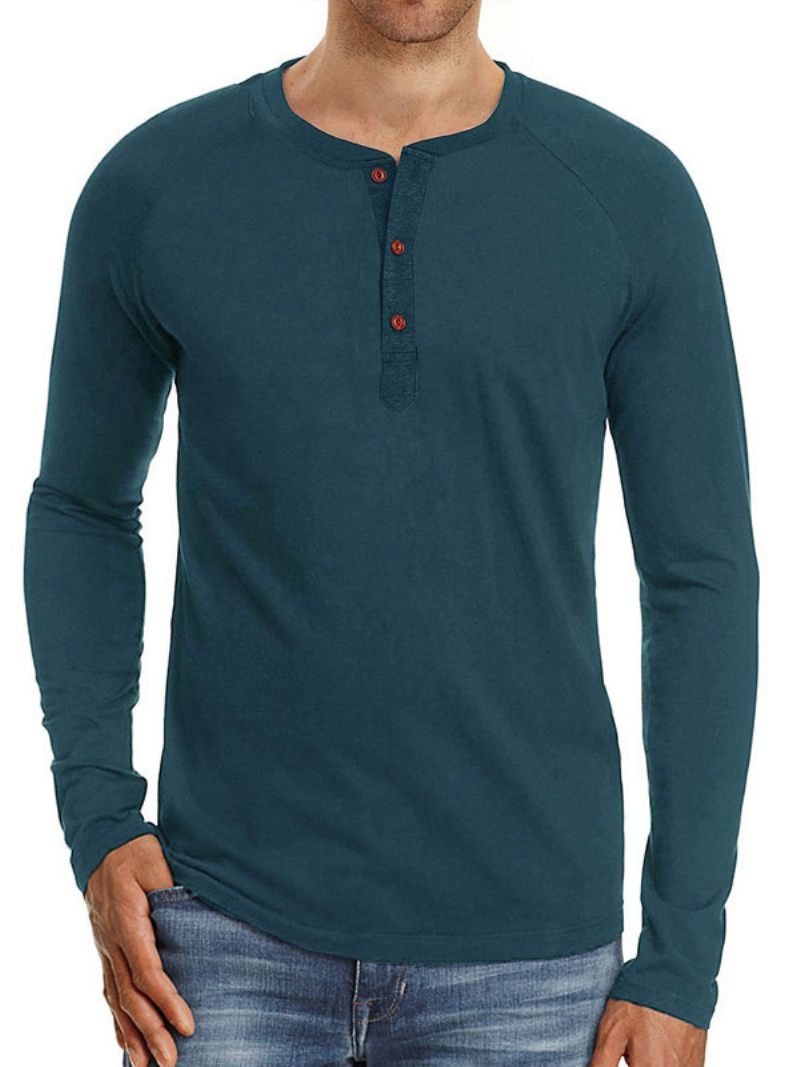 Miesten T-paidat Casual Jewel Neck Ylisuuret Pitkät Hihat - Teal