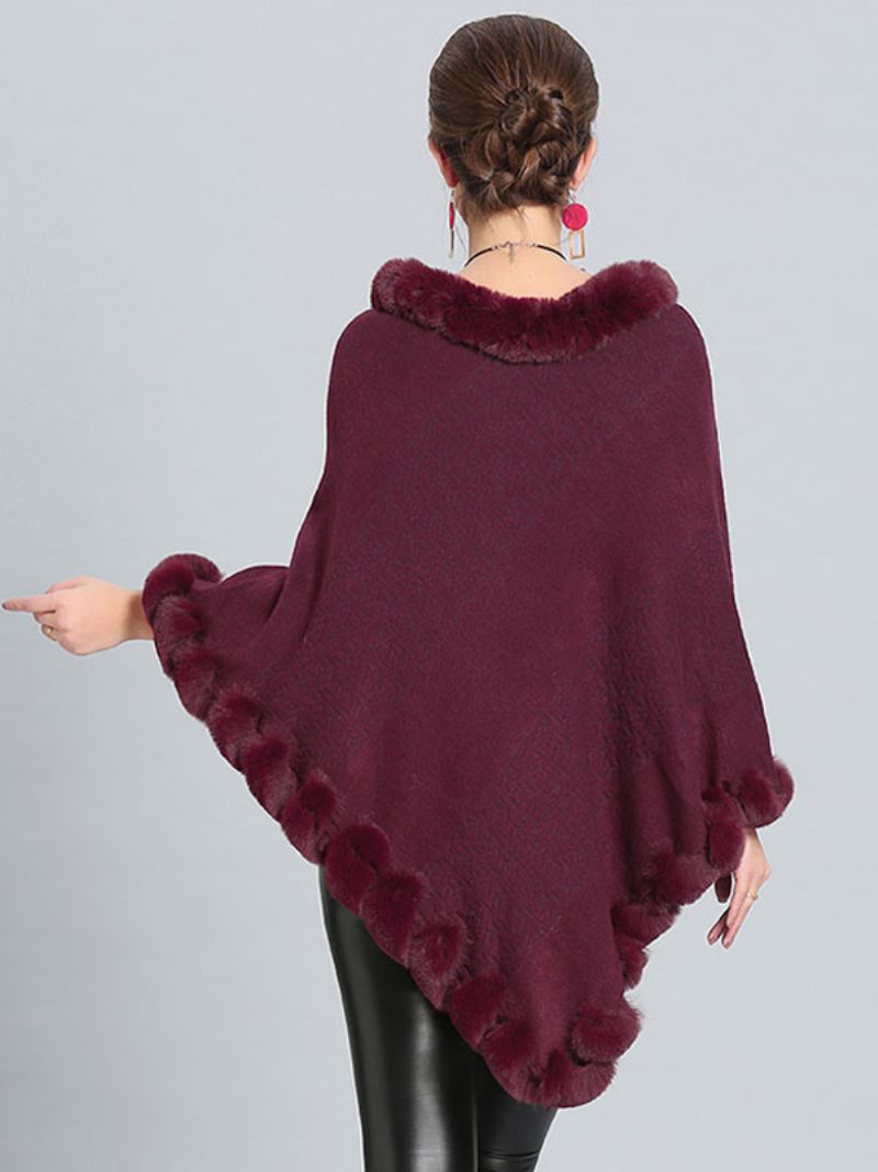 Burgundy Poncho Turkishelma Cape Kevään Päällysvaatteet Naisille - Burgundy