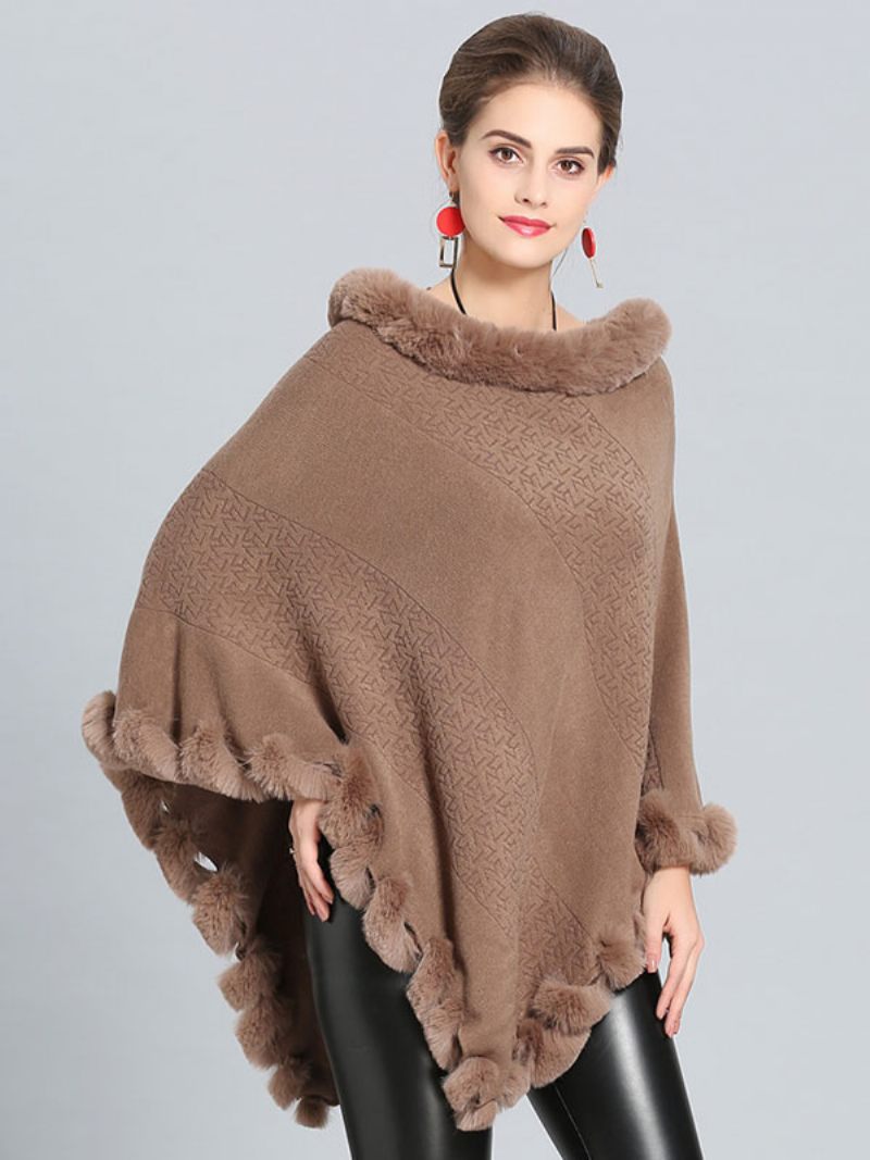 Burgundy Poncho Turkishelma Cape Kevään Päällysvaatteet Naisille - Khaki