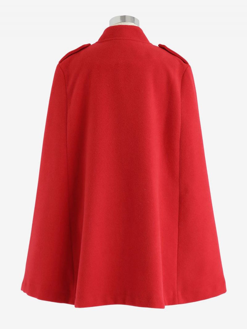 Musta Poncho Coat Double Breasted Cape Spring Päällysvaatteet Naisille - Punainen