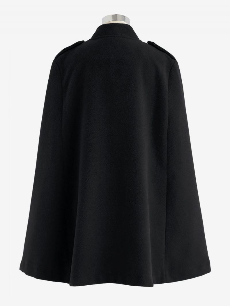 Musta Poncho Coat Double Breasted Cape Spring Päällysvaatteet Naisille - Musta