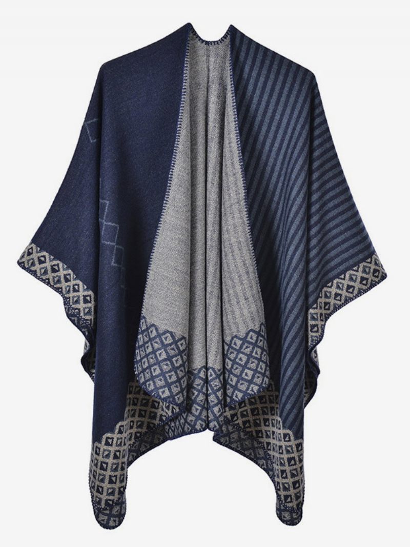 Naiset Cape Geometric Color Block Daily Casual Syksy Talvi Poncho - Tummansininen