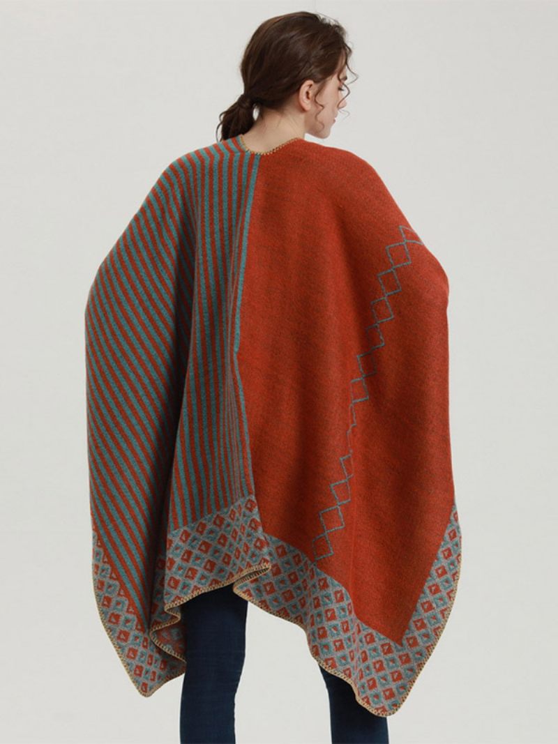 Naiset Cape Geometric Color Block Daily Casual Syksy Talvi Poncho - Oranssi