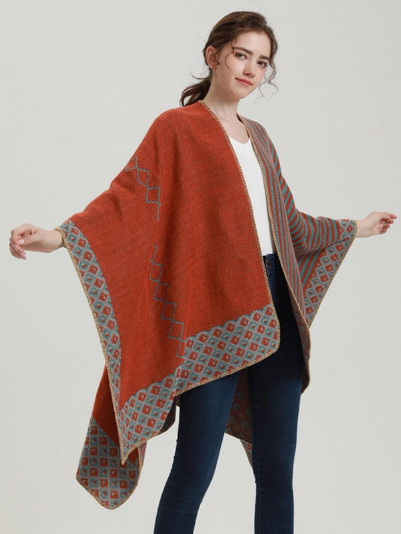 Naiset Cape Geometric Color Block Daily Casual Syksy Talvi Poncho - Oranssi