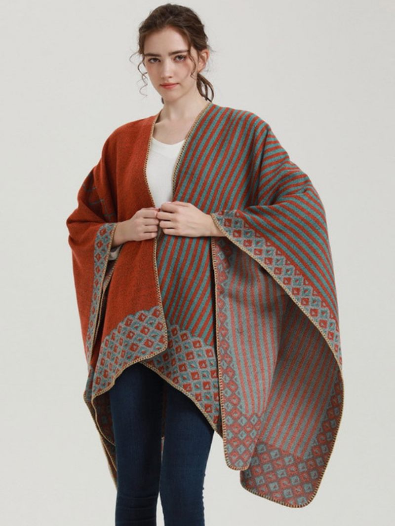 Naiset Cape Geometric Color Block Daily Casual Syksy Talvi Poncho - Oranssi