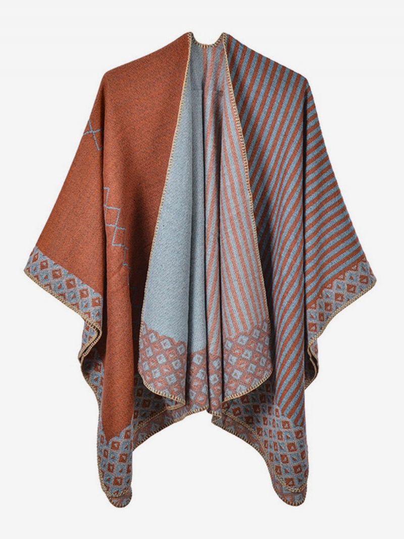 Naiset Cape Geometric Color Block Daily Casual Syksy Talvi Poncho - Oranssi