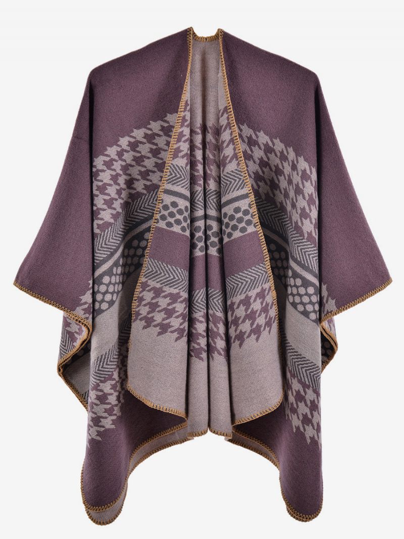 Naiset Cape Plaid Color Block Daily Casual Syksy Talvi Poncho - Purppura