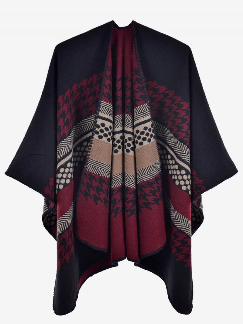 Naiset Cape Plaid Color Block Daily Casual Syksy Talvi Poncho - Burgundinen