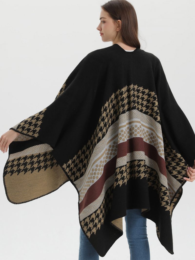 Naiset Cape Plaid Color Block Daily Casual Syksy Talvi Poncho - Musta