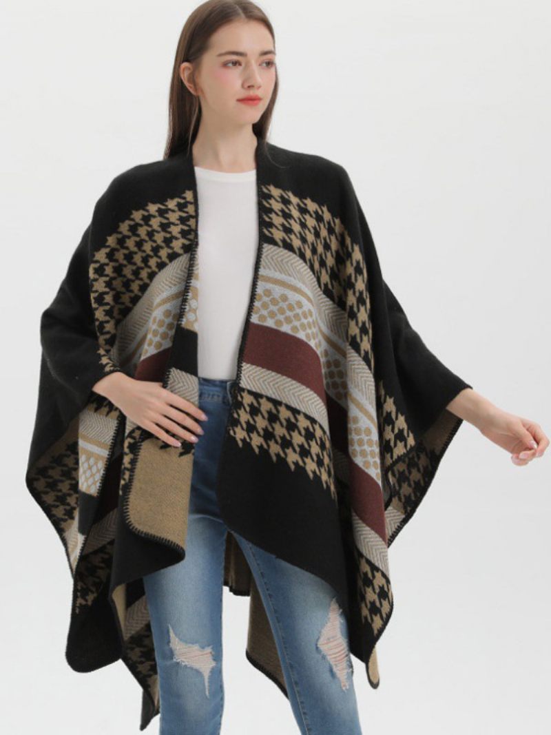 Naiset Cape Plaid Color Block Daily Casual Syksy Talvi Poncho - Musta