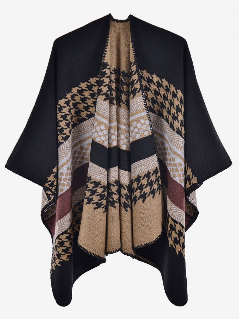 Naiset Cape Plaid Color Block Daily Casual Syksy Talvi Poncho - Musta