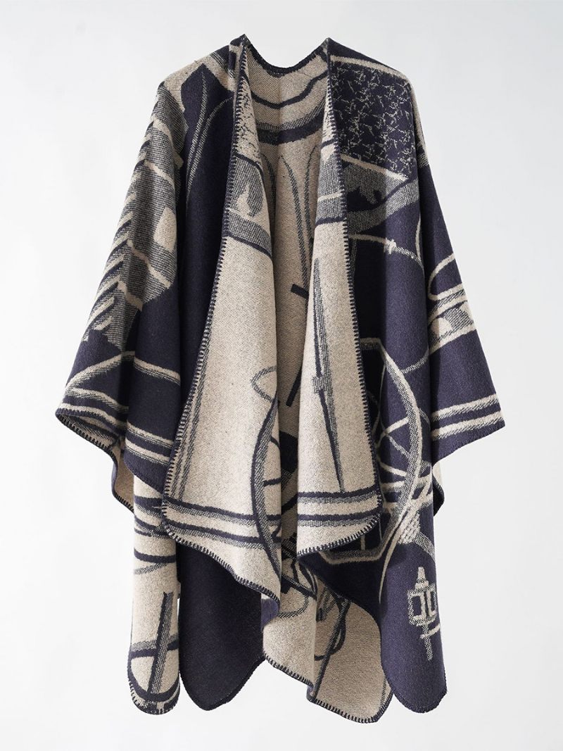 Naisten Kaksivärinen Poncho Daily Casual Tyylikäs Viitta - Dark Navy