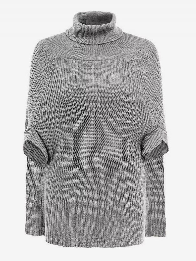 Naisten Neulottu Poncho-turtleneck Musta Rento Fall Cape - Harmaa