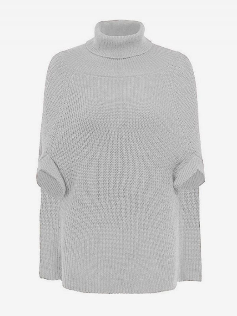 Naisten Neulottu Poncho-turtleneck Musta Rento Fall Cape - Valkoinen