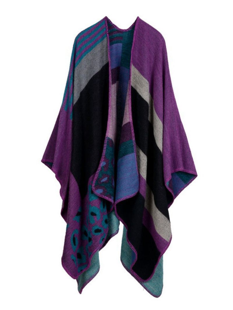 Naisten Poncho Color Block Musta Epäsäännöllinen Lämpöä Suojaa Ylisuuri Piping Cape - Fuksia