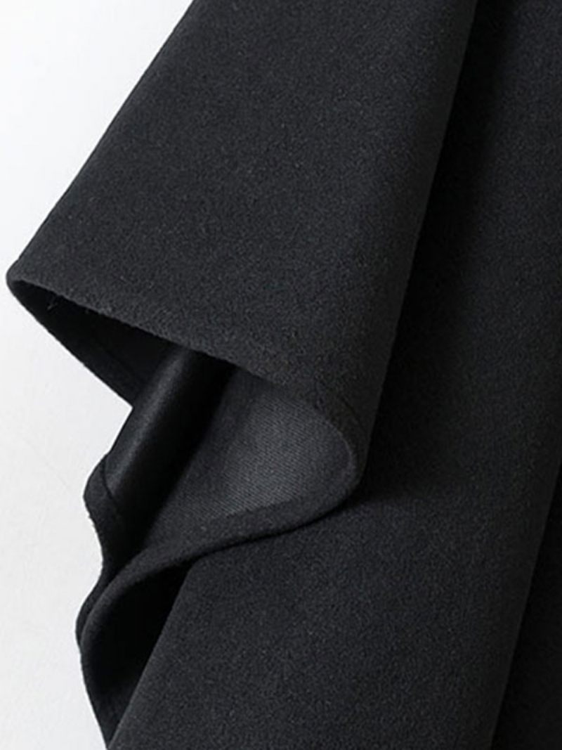 Naisten Poncho Hooded Black Ylimitoitettu Tupsut Cape - Musta