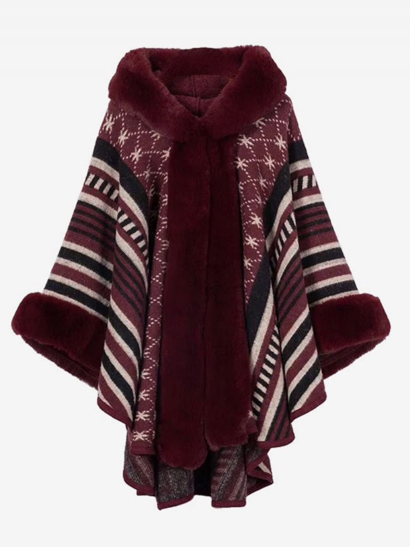 Naisten Poncho-hupullinen Viittatakki Lämpimät Talven Päällysvaatteet - Burgundy