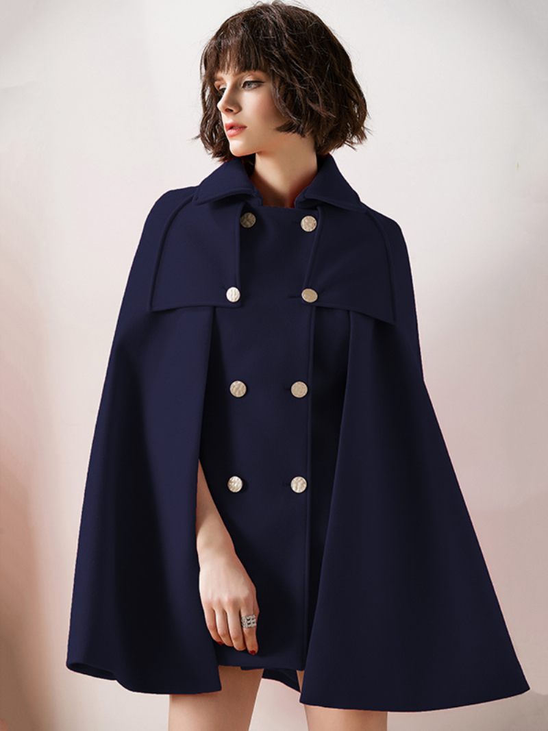 Naisten Punainen Poncho Oversized Cape Coat -talvipäällysvaatteet - Dark Navy