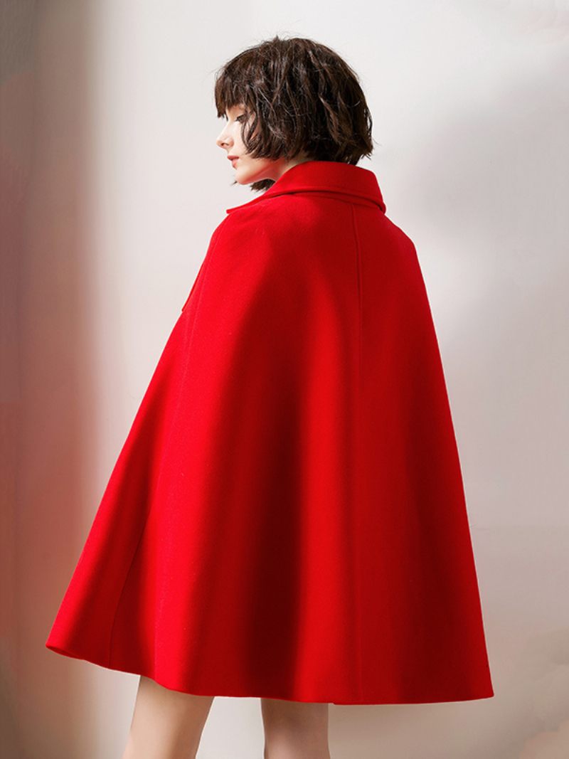 Naisten Punainen Poncho Oversized Cape Coat -talvipäällysvaatteet - Punainen