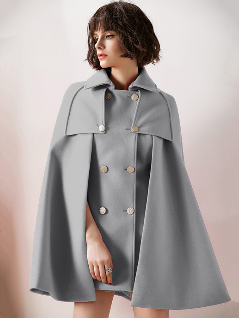 Naisten Punainen Poncho Oversized Cape Coat -talvipäällysvaatteet - Harmaa