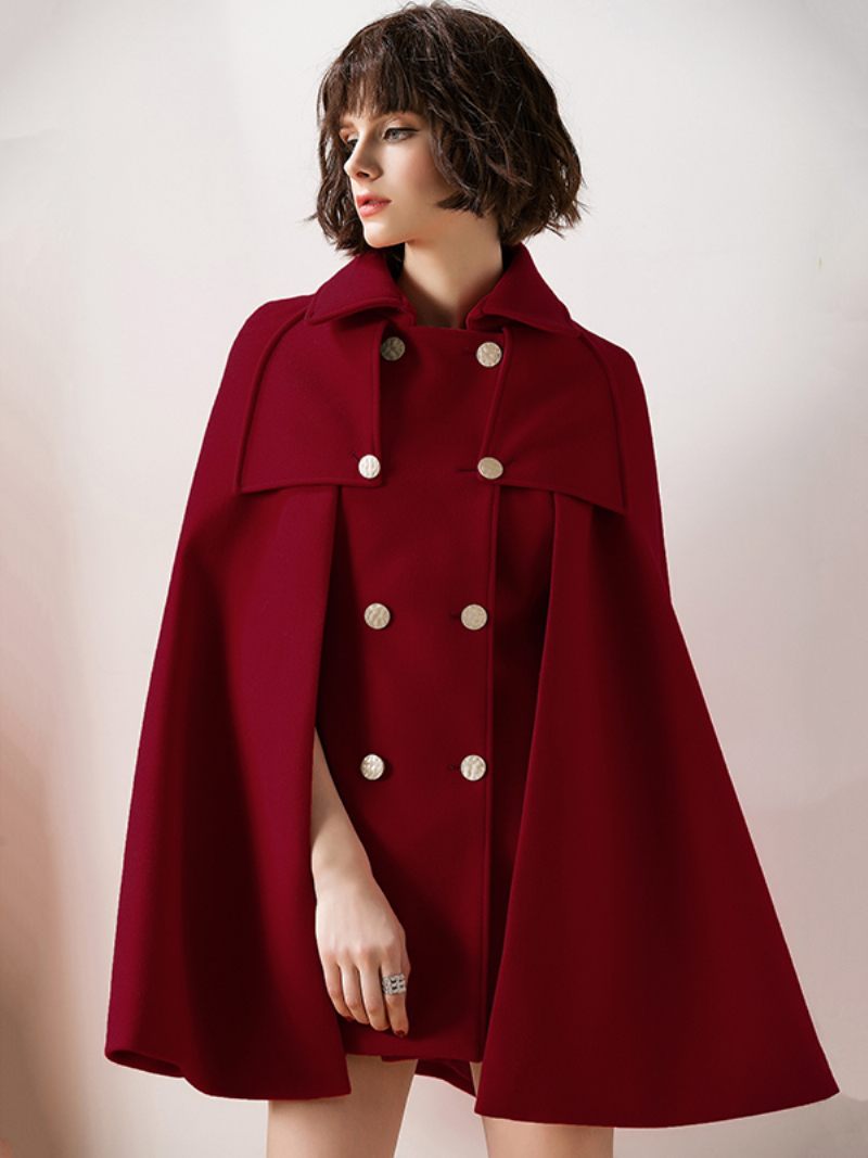 Naisten Punainen Poncho Oversized Cape Coat -talvipäällysvaatteet - Burgundy