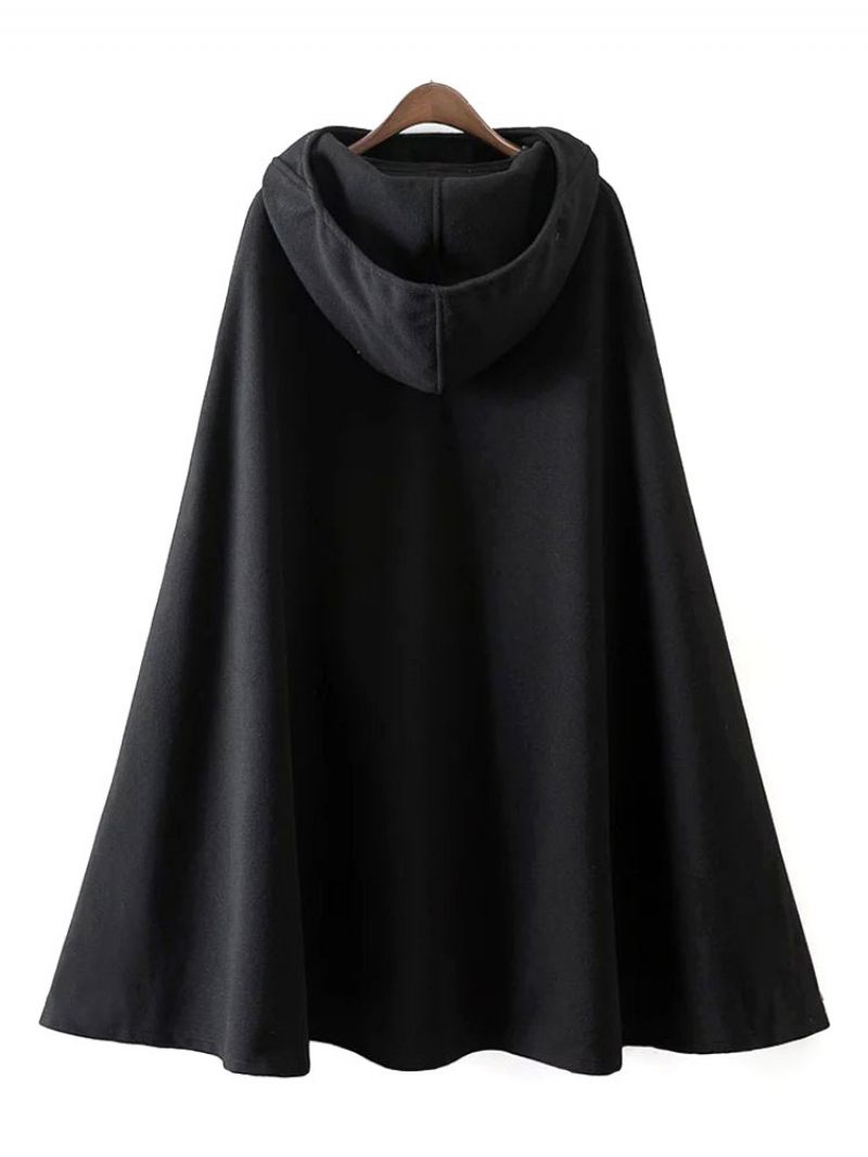 Naisten Takki Cape Hupparitakki Poncho - Musta