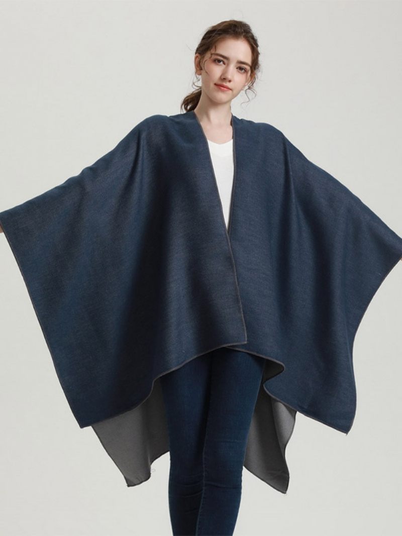 Naisten Viitta Värilohko Ylisuuri Päivittäin Rento Syksyn Talvi Poncho - Dark Navy