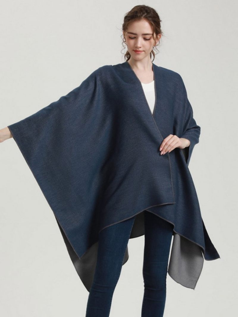 Naisten Viitta Värilohko Ylisuuri Päivittäin Rento Syksyn Talvi Poncho - Dark Navy