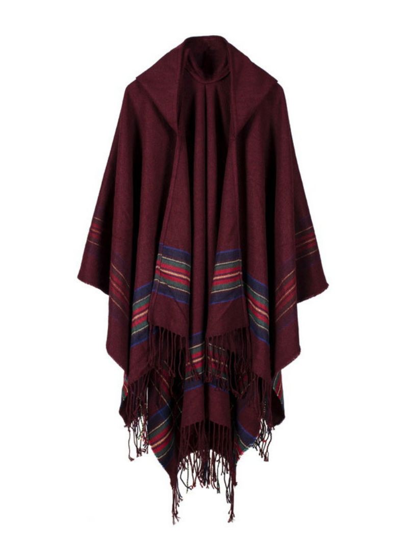 Shaw Wrap Bohemian Hupullinen Hapsu Poncho Neuletakki Viitta Naisille - Burgundy