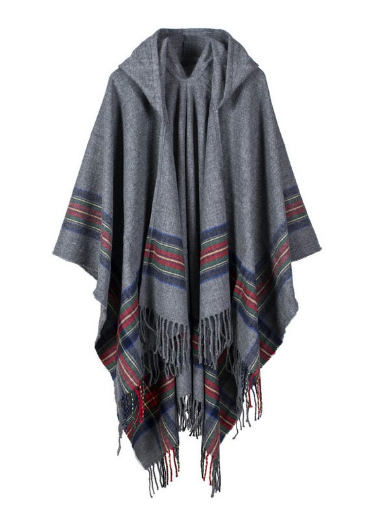 Shaw Wrap Bohemian Hupullinen Hapsu Poncho Neuletakki Viitta Naisille - Harmaa