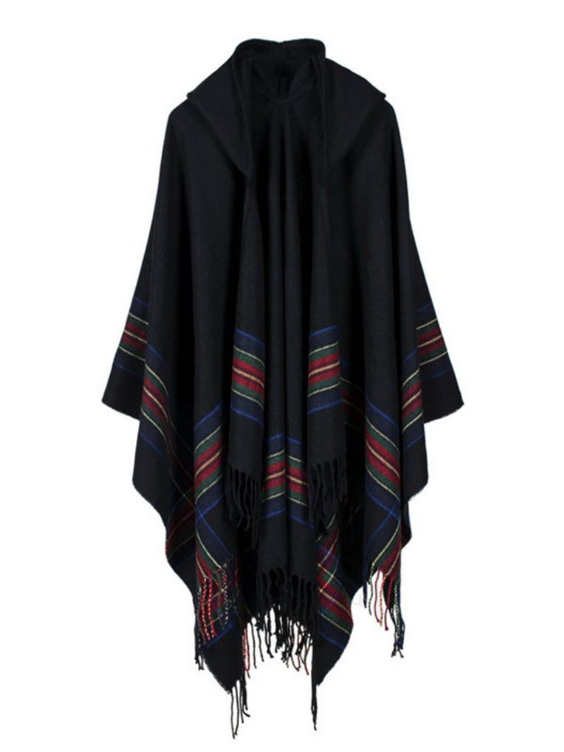 Shaw Wrap Bohemian Hupullinen Hapsu Poncho Neuletakki Viitta Naisille - Musta