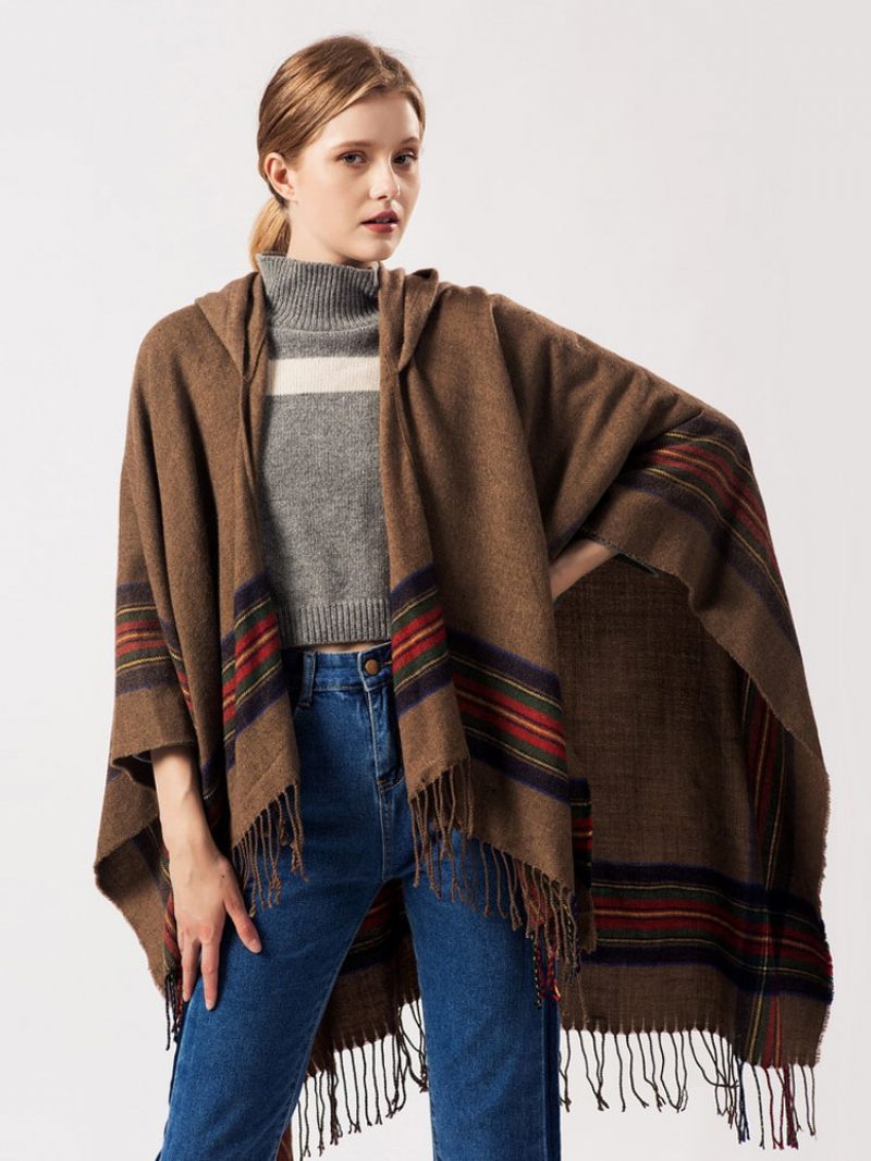 Shaw Wrap Bohemian Hupullinen Hapsu Poncho Neuletakki Viitta Naisille - Khaki