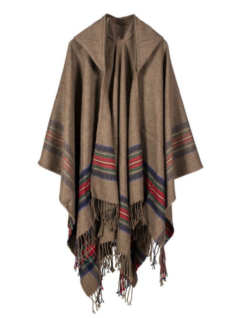 Shaw Wrap Bohemian Hupullinen Hapsu Poncho Neuletakki Viitta Naisille - Khaki