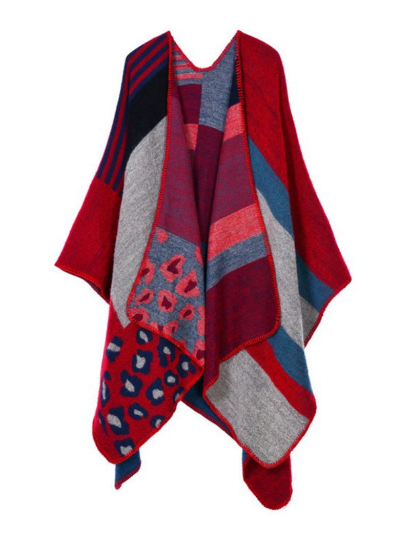 Shawl Wrap Plaid Bohemian Print Spring Cardigan Cape Naisille - Punainen