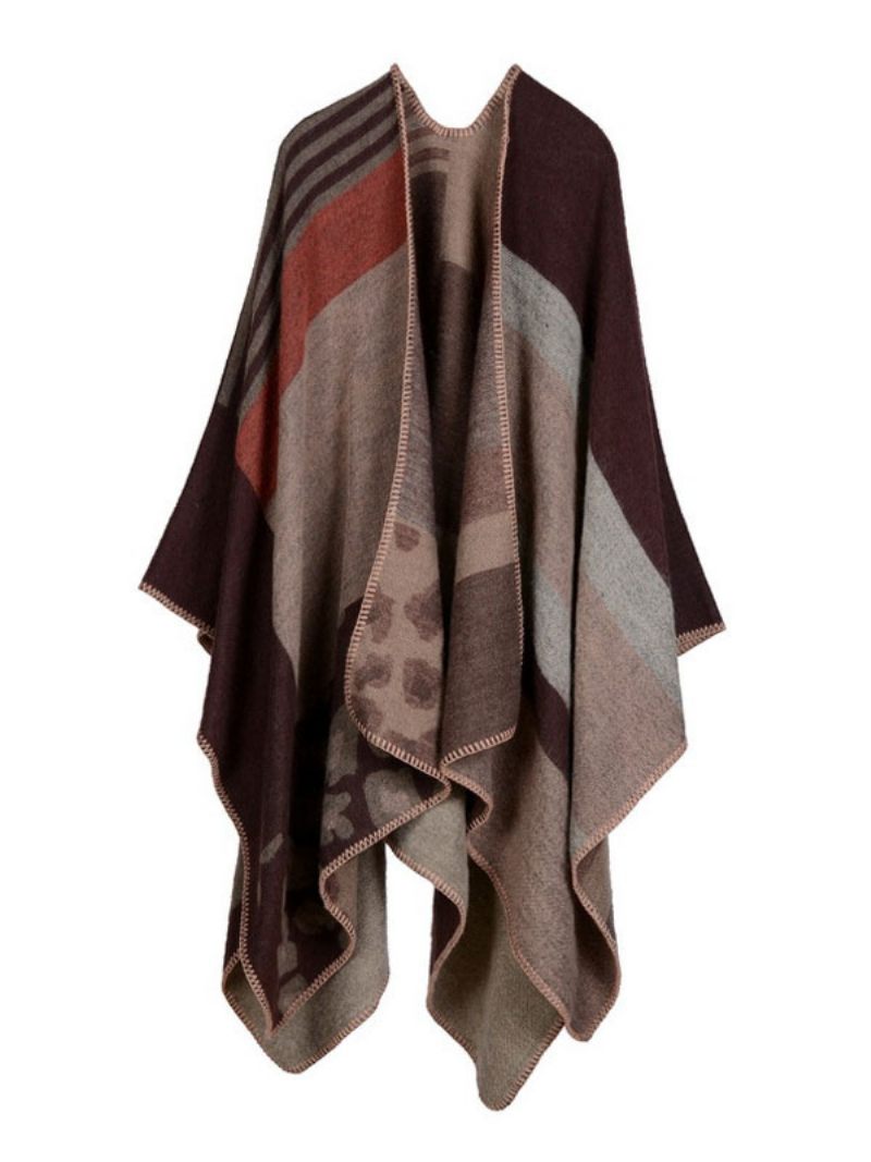 Shawl Wrap Plaid Bohemian Print Spring Cardigan Cape Naisille - Kahviruskea