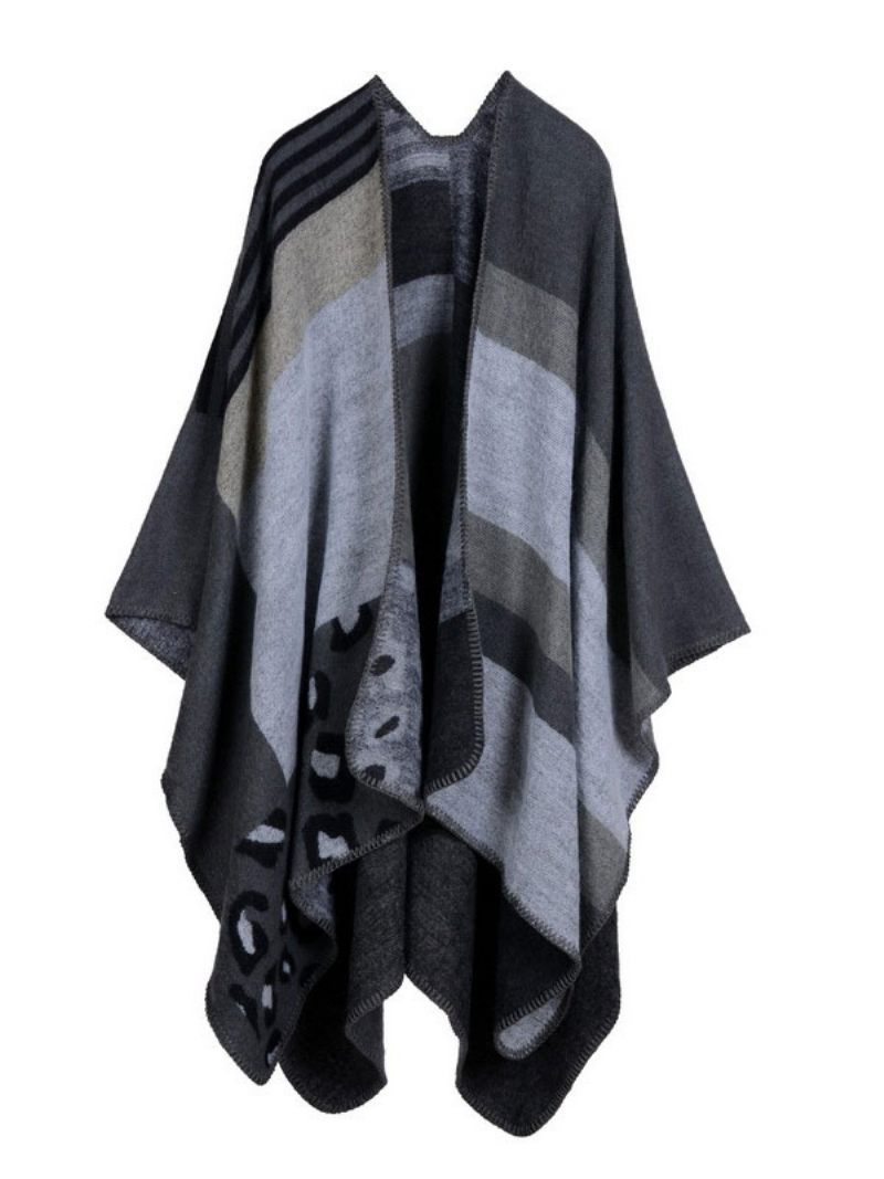 Shawl Wrap Plaid Bohemian Print Spring Cardigan Cape Naisille - Harmaa