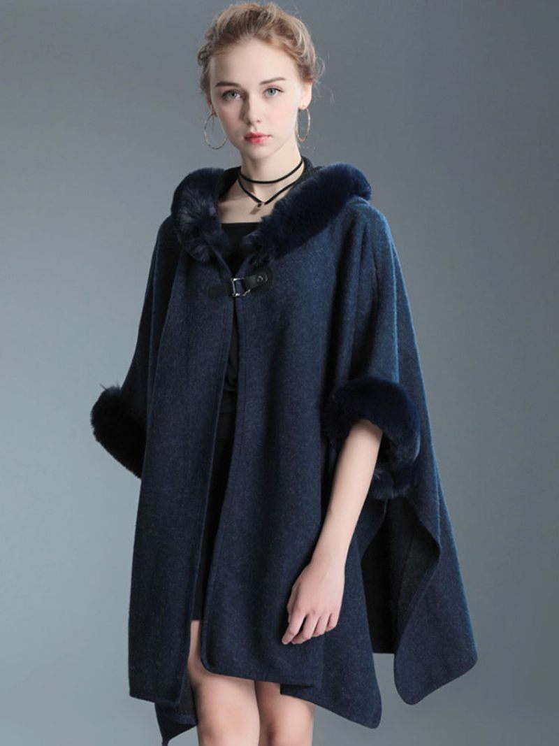 Viitta Cape Hooded Tekoturkista Fall Poncho Naisille - Tumma Navy