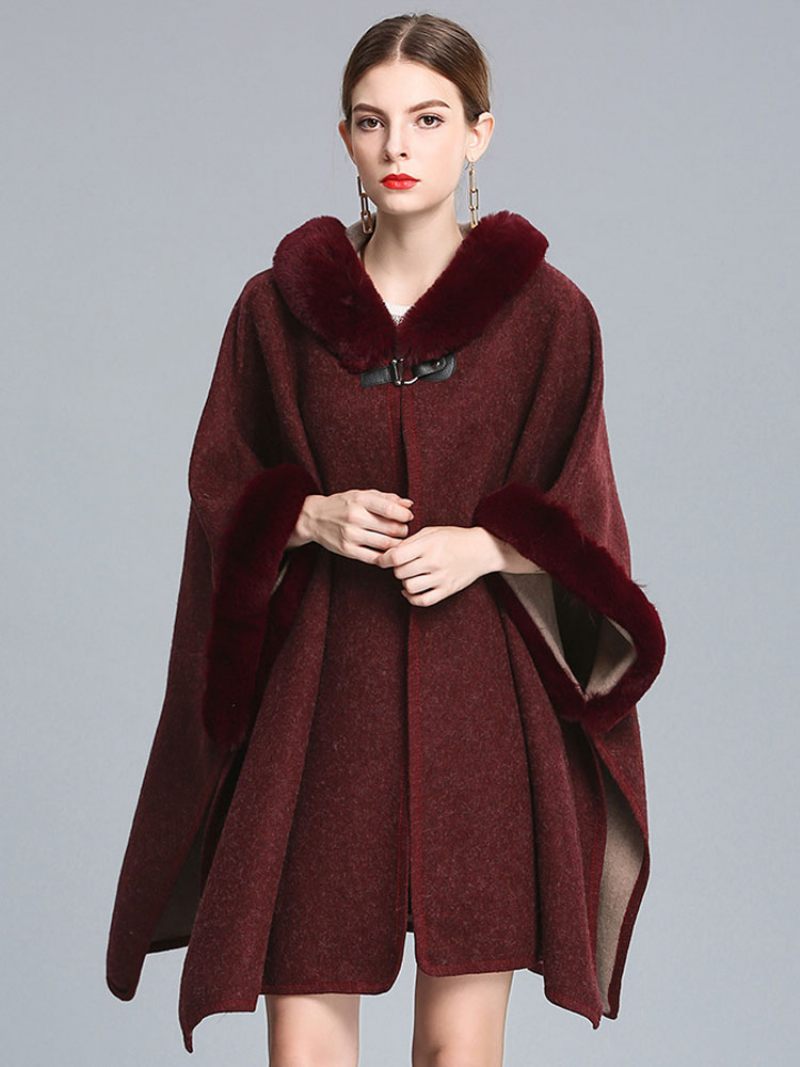 Viitta Cape Hooded Tekoturkista Fall Poncho Naisille - Burgundy