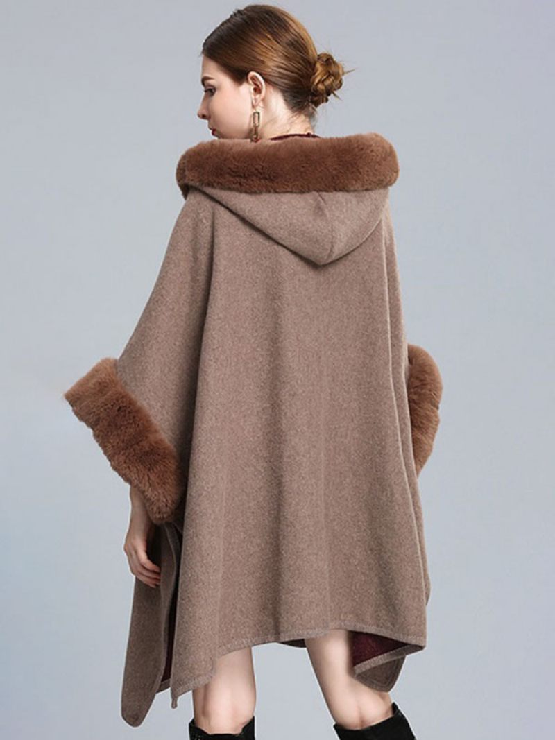 Viitta Cape Hooded Tekoturkista Fall Poncho Naisille - Khaki