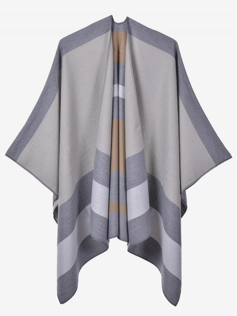 Ylisuuret Naiset Cape Stripes Color Block Syksy Talvi Poncho - Keltainen