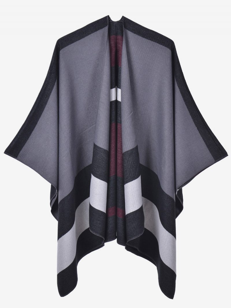 Ylisuuret Naiset Cape Stripes Color Block Syksy Talvi Poncho - Burgundinen