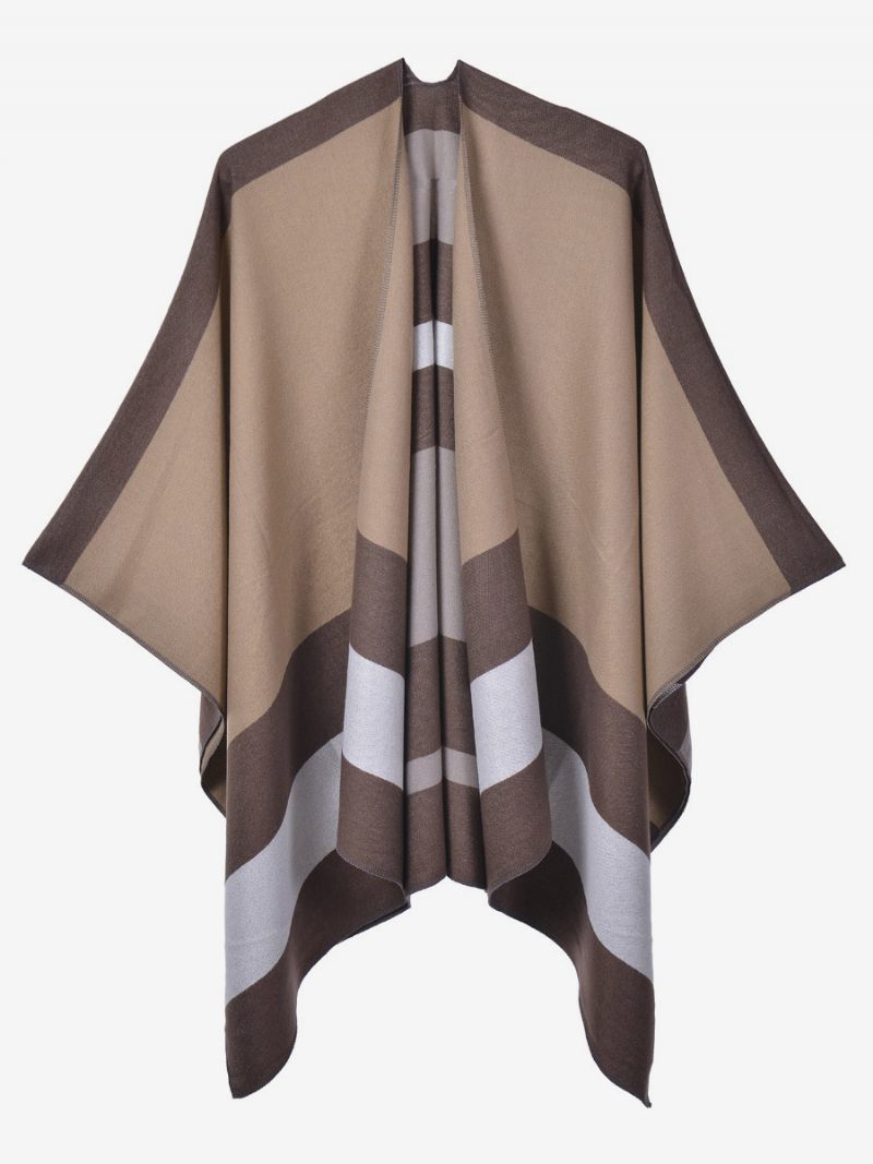 Ylisuuret Naiset Cape Stripes Color Block Syksy Talvi Poncho - Kahviruskea